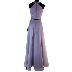 NWT Lulu's 2 Piece Set Ball Gown + Halter Crop Top Lilac Purple Prom Formal Sz M